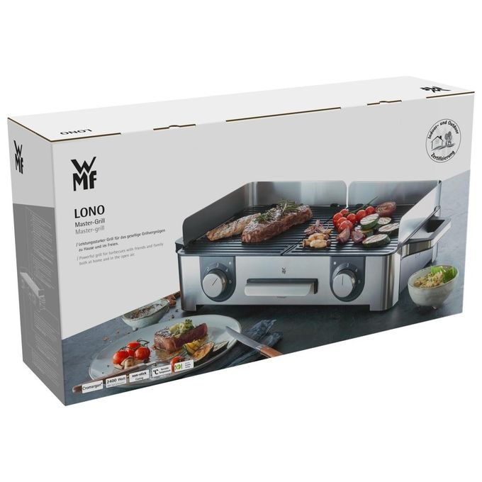 WMF 0415280011 Lono Master Grill Elettrico 2400 W con Piastre Antiaderenti Rimovibili e Protezione IPx4 per Uso Esterno colore Nero