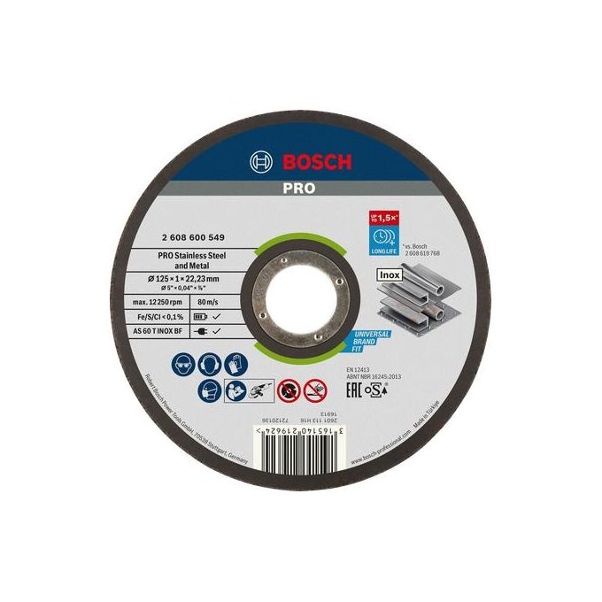 Bosch Disco Da Taglio Inox Per Smerigliatrice 125X1Mm