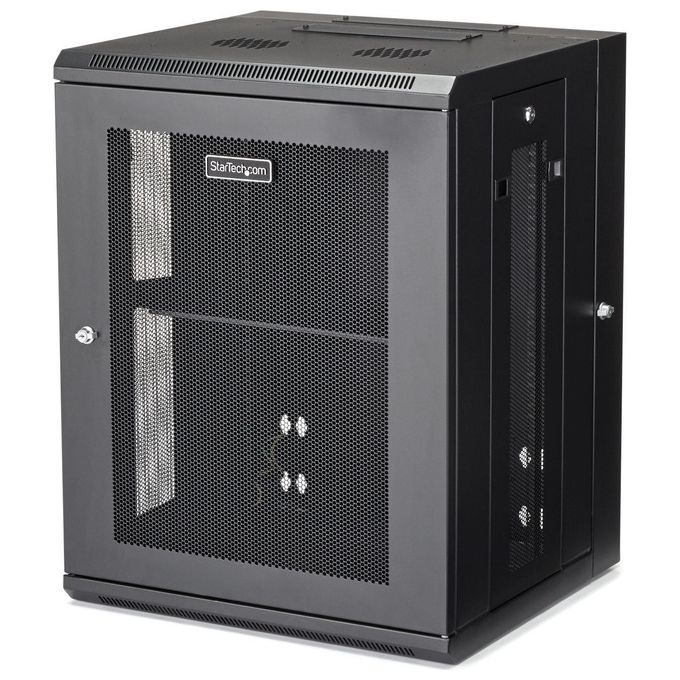 StarTech.com RK1520WALHM Armadio Rack 19 pollici 15U a Muro 4 Montanti Carico 90 Kg Pannelli Laterali Rimovibili Ripiano 1U Ventilato colore Nero