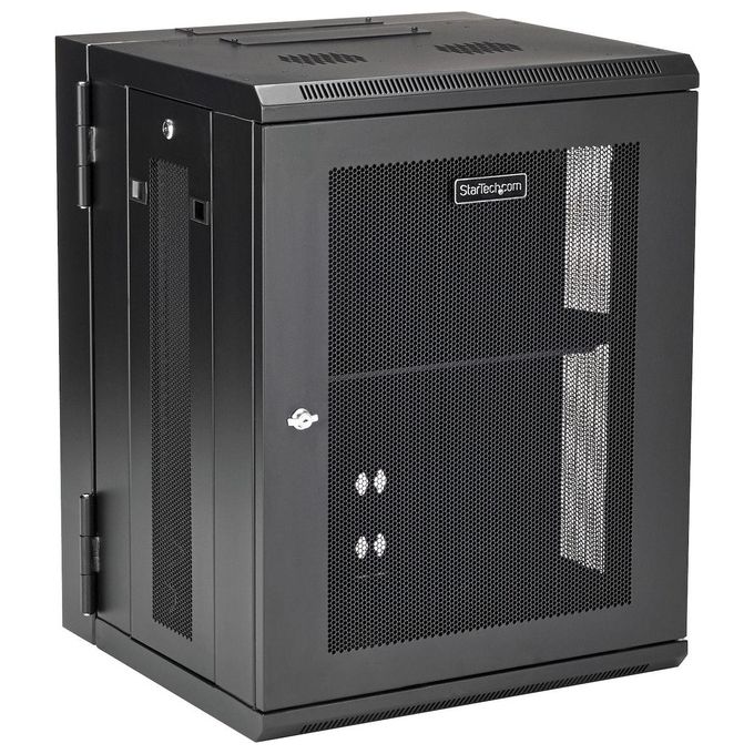StarTech.com RK1520WALHM Armadio Rack 19 pollici 15U a Muro 4 Montanti Carico 90 Kg Pannelli Laterali Rimovibili Ripiano 1U Ventilato colore Nero
