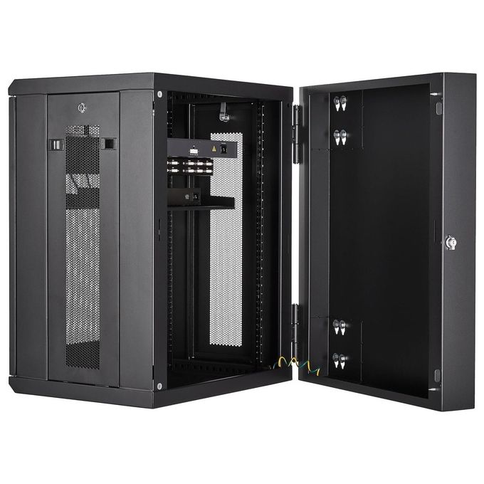 StarTech.com RK1520WALHM Armadio Rack 19 pollici 15U a Muro 4 Montanti Carico 90 Kg Pannelli Laterali Rimovibili Ripiano 1U Ventilato colore Nero