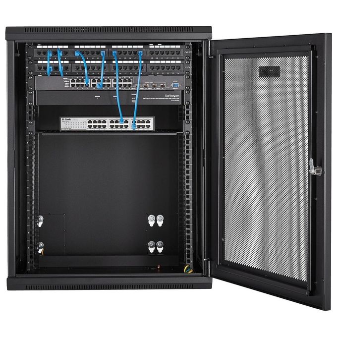StarTech.com RK1520WALHM Armadio Rack 19 pollici 15U a Muro 4 Montanti Carico 90 Kg Pannelli Laterali Rimovibili Ripiano 1U Ventilato colore Nero