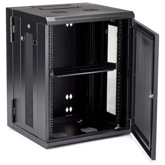 StarTech.com RK1520WALHM Armadio Rack 19 pollici 15U a Muro 4 Montanti Carico 90 Kg Pannelli Laterali Rimovibili Ripiano 1U Ventilato colore Nero