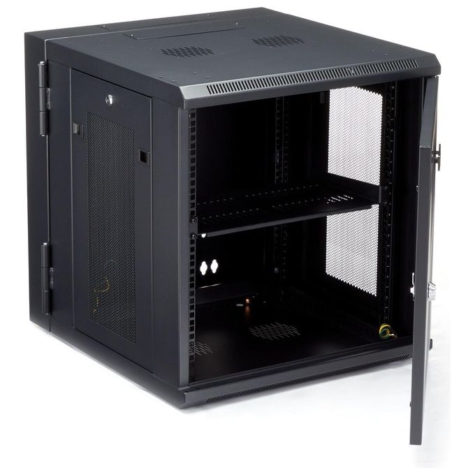 StarTech.com RK1224WALHM Armadio Rack 19 pollici 12U a Muro 4 Montanti Capacita' 90 Kg Pannelli Laterali Rimovibili Ripiano 1U colore Nero