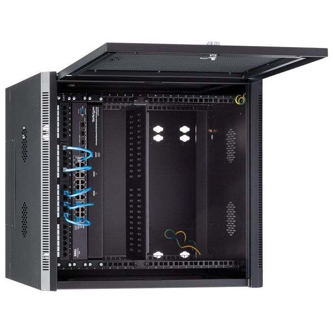 StarTech.com RK1224WALHM Armadio Rack 19 pollici 12U a Muro 4 Montanti Capacita' 90 Kg Pannelli Laterali Rimovibili Ripiano 1U colore Nero