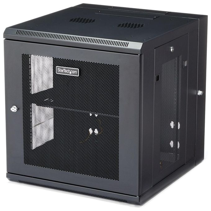StarTech.com RK1224WALHM Armadio Rack 19 pollici 12U a Muro 4 Montanti Capacita' 90 Kg Pannelli Laterali Rimovibili Ripiano 1U colore Nero
