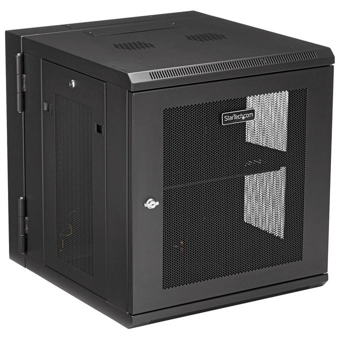 StarTech.com RK1224WALHM Armadio Rack 19 pollici 12U a Muro 4 Montanti Capacita' 90 Kg Pannelli Laterali Rimovibili Ripiano 1U colore Nero