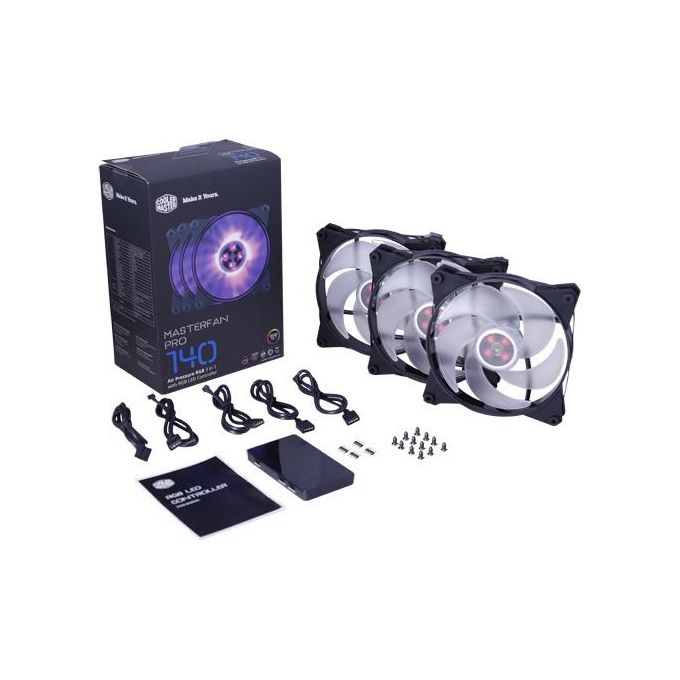 Cooler Master MFY-P4DC-153PC-R1 MasterFan Pro 140 Kit 3 Ventole RGB 140mm con Controller RGB PWM 650 1550 rpm colore Nero Trasparente