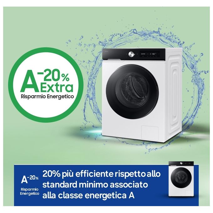 Samsung WW11DB7B94GEU3 BESPOKE AI Lavatrice Frontale 11 Kg 1400 rpm Classe A Ecodosatore Vapore Wi-Fi (85x60x60 cm) colore Bianco