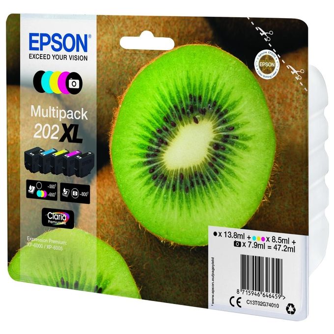 Epson Epson Multipack 202xl. Compatibilitã  Marca: Epson, Colori di Stampa: Nero, Ciano, Magenta, nero per Foto, Giallo, Prodotti Compatibili: Expression Photo Xp-6000, Xp-6005
