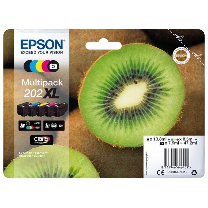 Epson C13T02G74010 Serie Kiwi Multipack 5 Cartucce Inchiostro 202XL Claria Premium per XP-6000 XP-6005 colore Multicolore