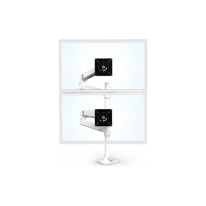 Ergotron 45-509-216 LX Series Braccio per 2 Monitor da Scrivania con Polo Alto Regolabile Altezza 33 cm Inclinazione 5-70° Rotazione 360° VESA 75x75 100x100 mm colore Bianco