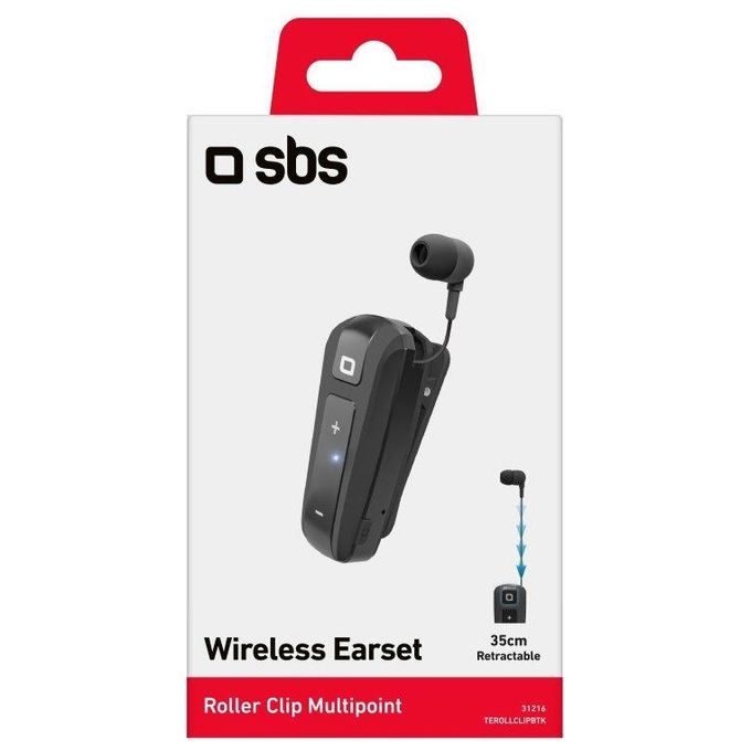 Sbs Auricolare Bluetooth con Roller Clip Nero