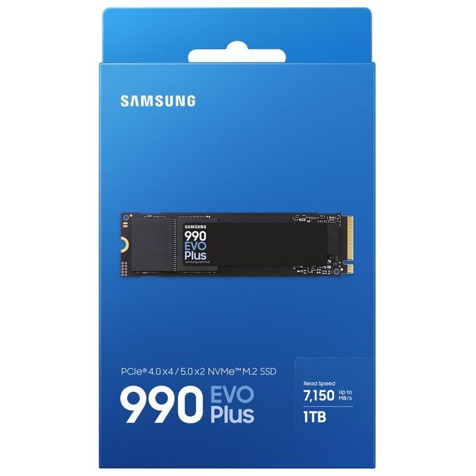 Samsung MZ-V9S1T0BW 990 EVO Plus SSD Interno M.2 1TB NVMe 2.0 PCIe 4.0 x4 5.0 x2 V-NAND TLC 7250 MB-s colore Nero