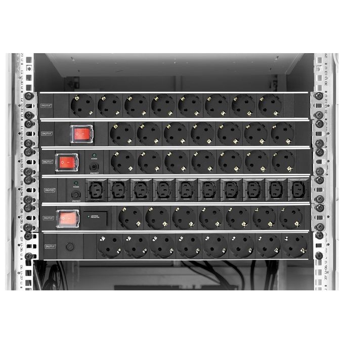 Digitus Multipresa Alimentazione per Rack 19'' in Alluminio Con 7 Prese Shuko e Spina Shuko e Interruttore