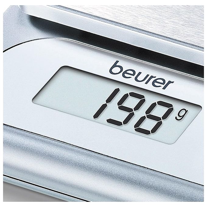 Beurer KS22 Bilancia da Cucina Digitale Acciaio Inox Portata 3 Kg Precisione 1g Display LCD colore Argento