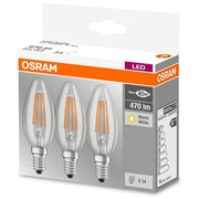 Osram pack 3 Lampadine led Filamento Candela Chiara 4w-40 e14 luce Calda Bianca