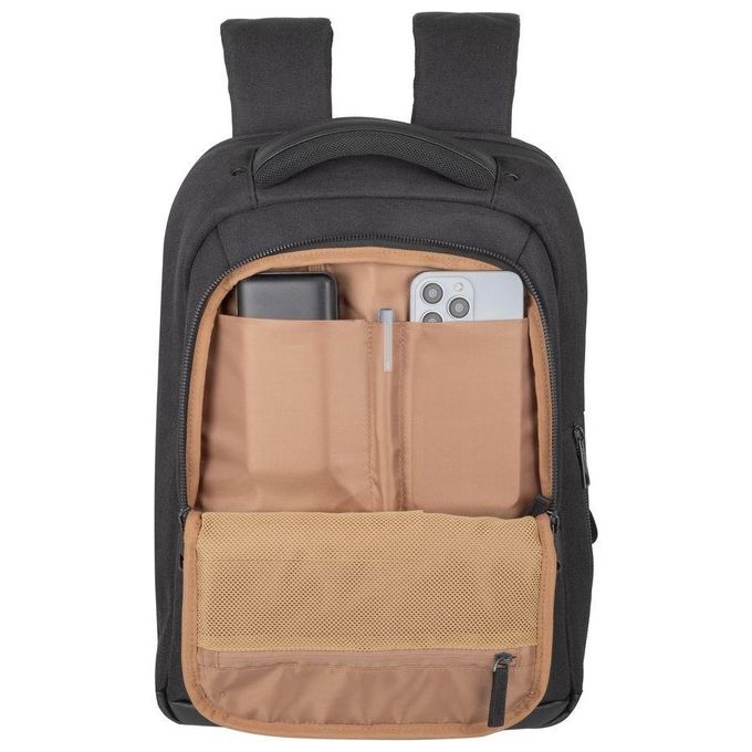 RivaCase 8126 BLACK Zaino Eco per Laptop Compatibile con 14 e Mac Air 15 Pollici in Poliestere Riciclato RPET Impermeabile con Scomparto Imbottito per Dispositivi Protezione Laterale e Inserto Antishock Colore Nero