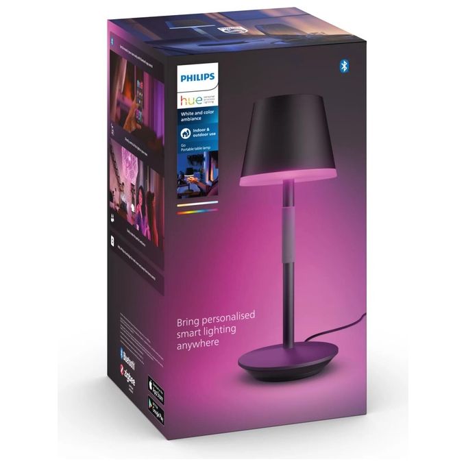 Philips Lampada Smart Hue Go White and Color Ambiance da Tavolo Ricaricabile Nera Wireless