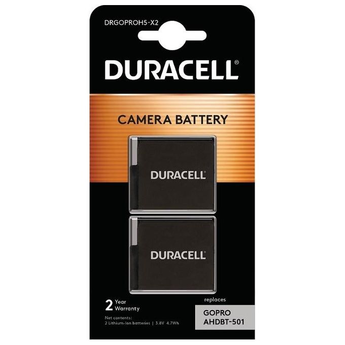 Duracell DRGOPROH5-X2 Batteria Li-Ion per Action Cam GoPro Hero 5 Hero 6 Hero 7 1250 mAh 3,8 V 2 Pezzi colore Nero