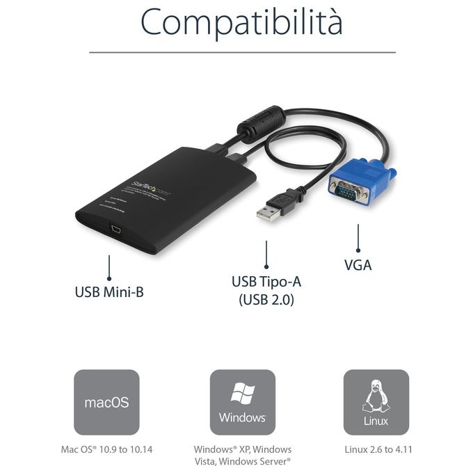 Adattatore crash cart portatile console KVM a USB 2.0 del laptop con trasferimento di file e Acquisizione Video