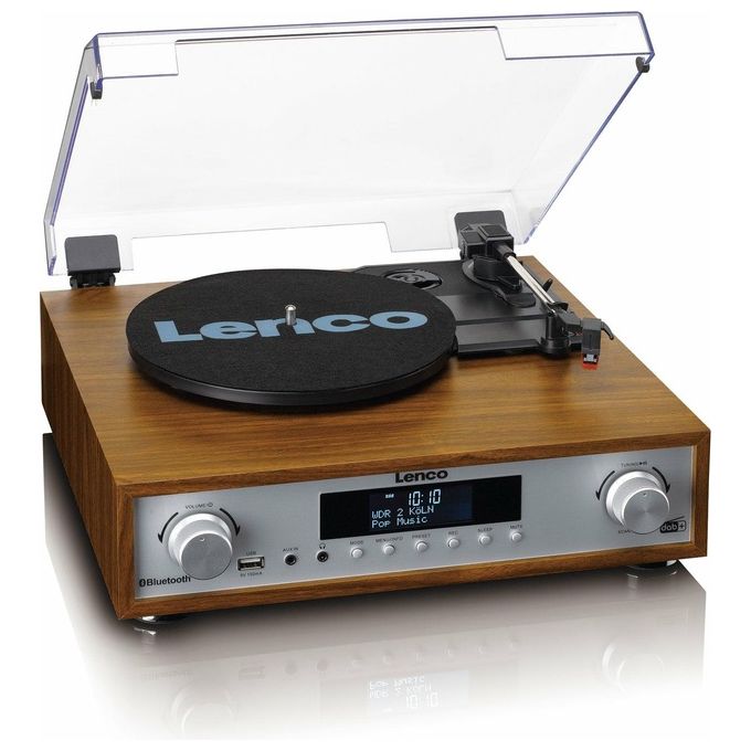 Lenco MC-160WD Sistema Hi-Fi All-in-One Giradischi Cinghia Radio DAB+ FM Bluetooth 5.0 10W USB AUX colore Legno