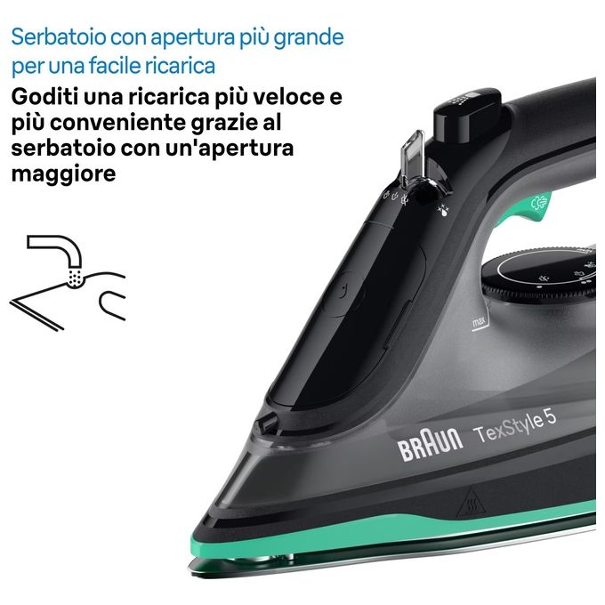 Braun SI5277GR TexStyle 5 Ferro da stiro a vapore e a secco 2700 W Piastra SuperCeramic FreeGlide 3D colore Verde