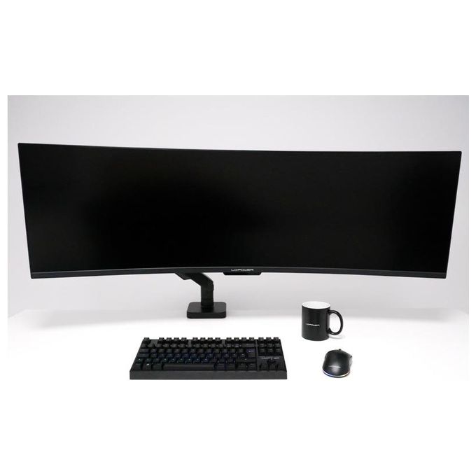 LC-Power LC-EQ-A49B Supporto da Tavolo per TV e Monitor Fino a 49 Pollici Regolabile in Altezza Inclinazione Rotazione 360° VESA 75x75 100x100 mm colore Nero