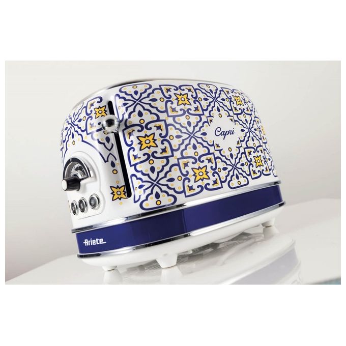 Ariete 155-0C Capri Tostapane 2 Fette 815W 6 Livelli di Doratura Vassoio Raccogli Briciole Funzione Defrost colore Bianco e Blu