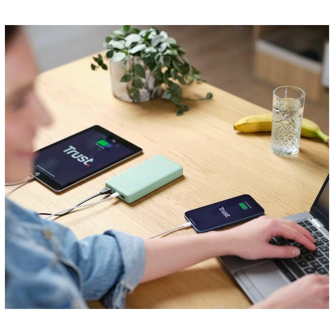 Trust 25027 Primo Powerbank 20000 mAh 15W Ricarica Rapida 2 USB-A 1 USB-C Eco colore Verde