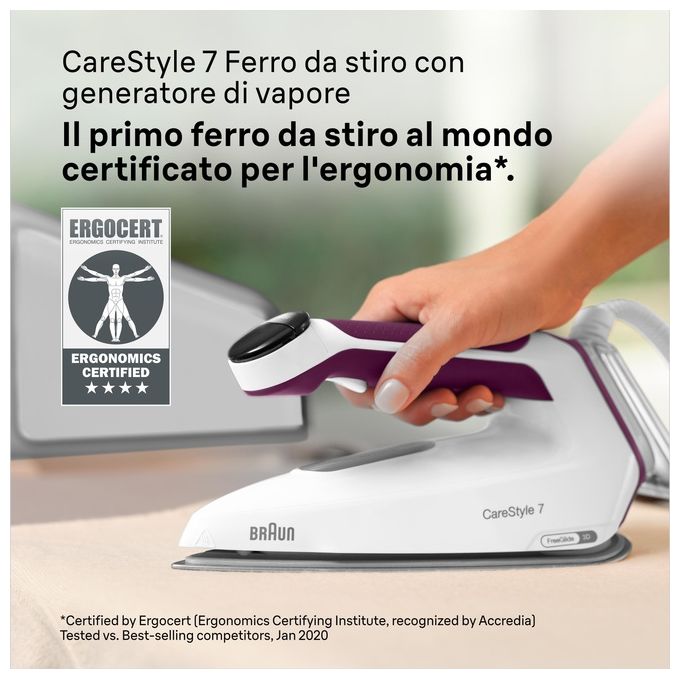 Braun IS7266VI CareStyle 7 Ferro da Stiro con Caldaia 2700 W 7,5 bar 2 L Piastra EloxalPlus FreeGlide 3D colore Viola
