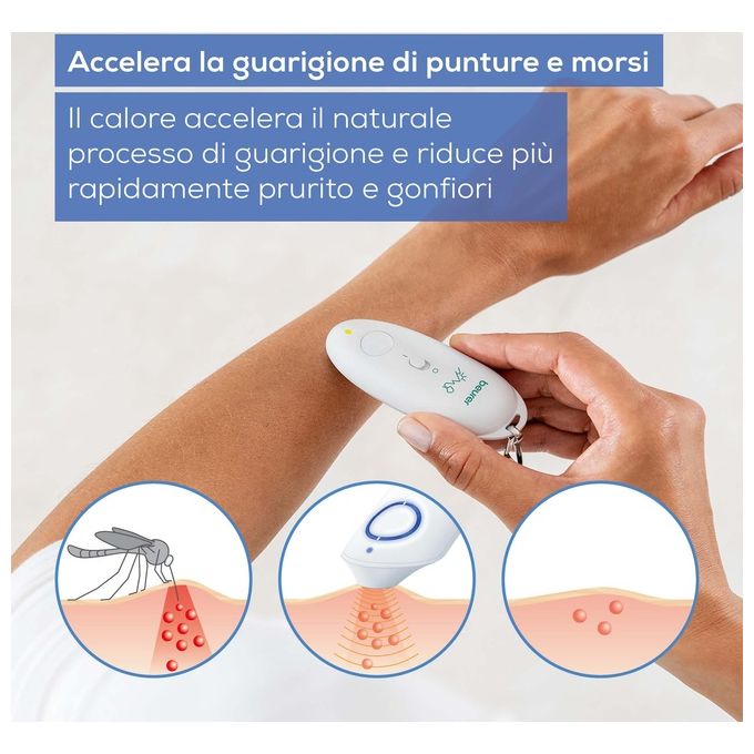 Beurer BR 10 - Dispositivo per punture d'insetto, con piastra in ceramica riscaldante, programma rapido da 3 s e alimentazione a batterie, colore Bianco