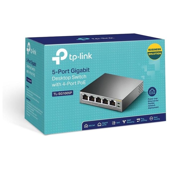 TP-LINK TL-SG1005P Switch unmanaged 4 x 10-100-1000 (PoE) + 10-100-1000 desktop PoE (56 W)