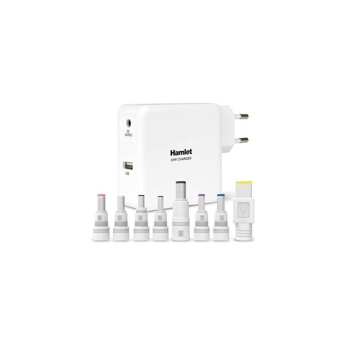 Hamlet XPWNB65U - Alimentatore universale per Notebook 65 Watts + 8 connettori e porta USB. Compatibile ACER - Samsung - ASUS - HP - DELL - LENOVO