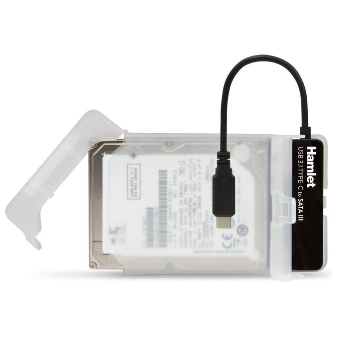 Hamlet XADTC-SATA Box HDD 2.5'' Adattatore USB 3.1 Gen 2 Type-C a SATA III 10 Gbps Plug and Play colore Nero