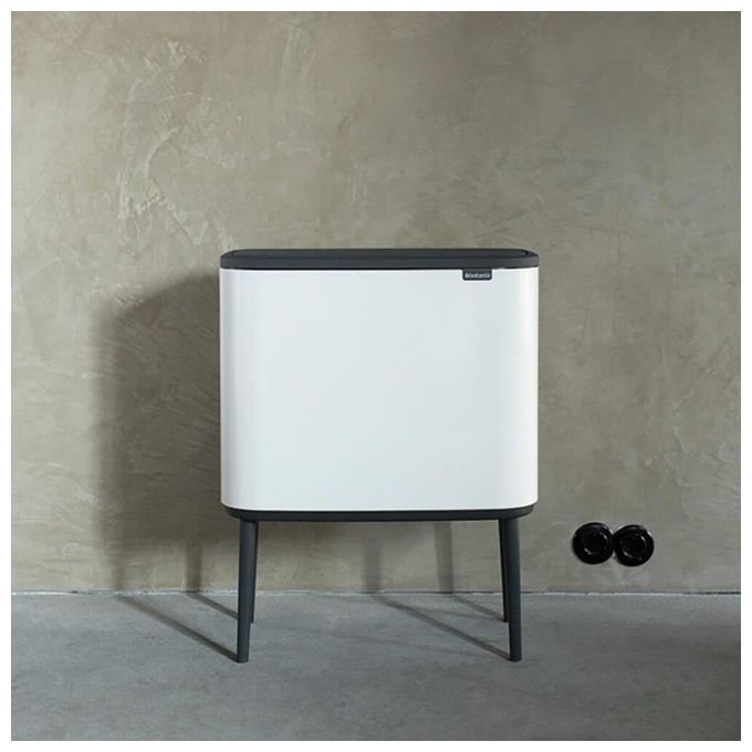 Brabantia 313523 Bo Touch Bin Pattumiera 3x11 Litri Acciaio e Plastica con Apertura Soft-Touch Gambe Regolabili e Base Antiscivolo colore Bianco