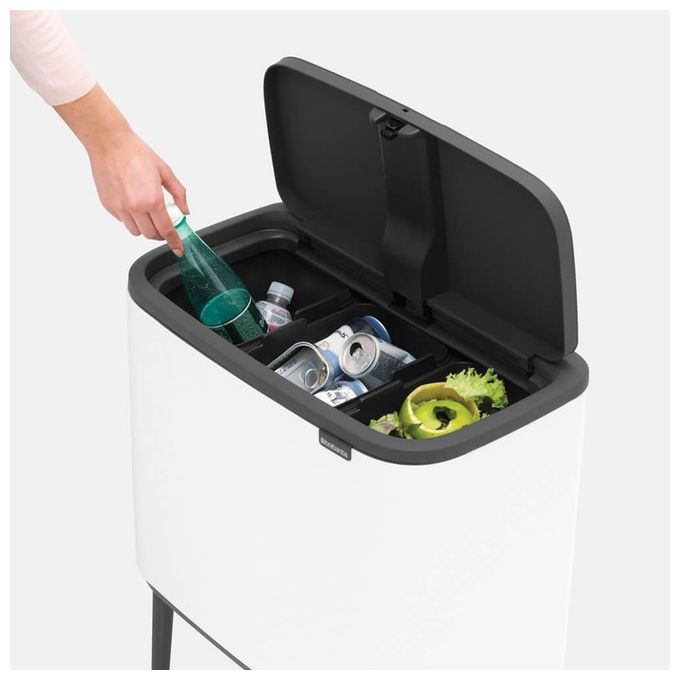Brabantia 313523 Bo Touch Bin Pattumiera 3x11 Litri Acciaio e Plastica con Apertura Soft-Touch Gambe Regolabili e Base Antiscivolo colore Bianco