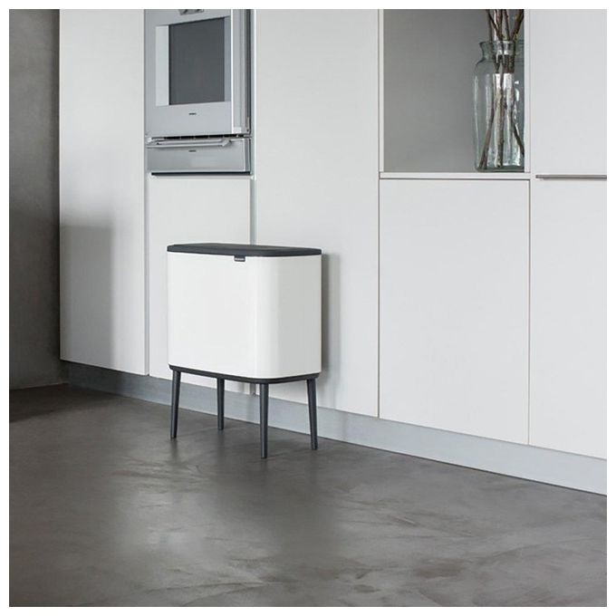 Brabantia 313523 Bo Touch Bin Pattumiera 3x11 Litri Acciaio e Plastica con Apertura Soft-Touch Gambe Regolabili e Base Antiscivolo colore Bianco