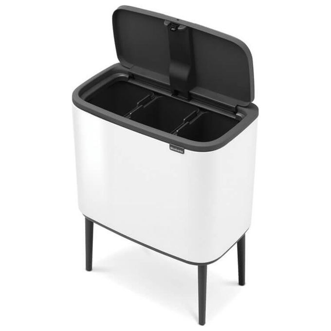 Brabantia 313523 Bo Touch Bin Pattumiera 3x11 Litri Acciaio e Plastica con Apertura Soft-Touch Gambe Regolabili e Base Antiscivolo colore Bianco