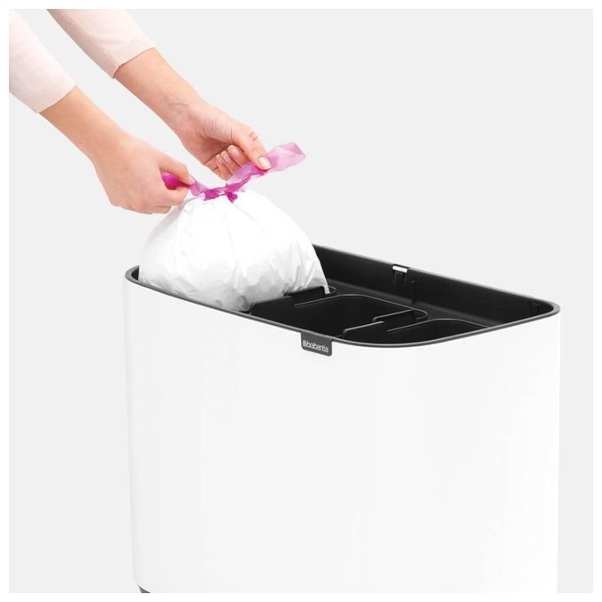 Brabantia 313523 Bo Touch Bin Pattumiera 3x11 Litri Acciaio e Plastica con Apertura Soft-Touch Gambe Regolabili e Base Antiscivolo colore Bianco