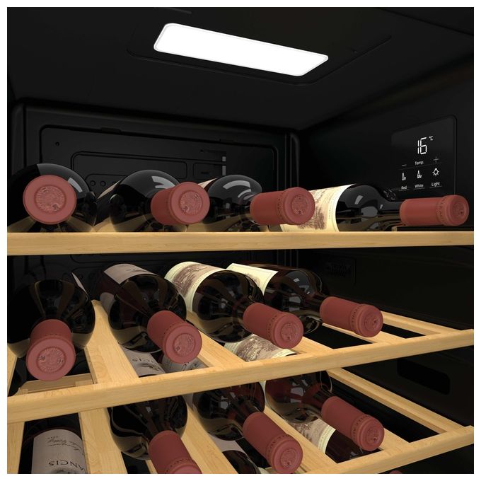 Candy CWC034 DiVino Cantinetta Vino 34 Bottiglie Classe G 37 dB Wi-Fi Ripiani Legno Libera Installazione colore Nero