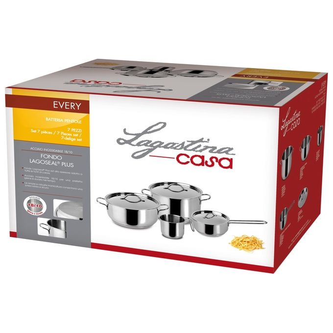 Lagostina 010715600107 Every Batteria di Pentole in Acciaio Inox 7 Pezzi con Fondo Lagoseal Plus Adatto a Tutti i Piani Cottura incluso Induzione colore Acciaio inox