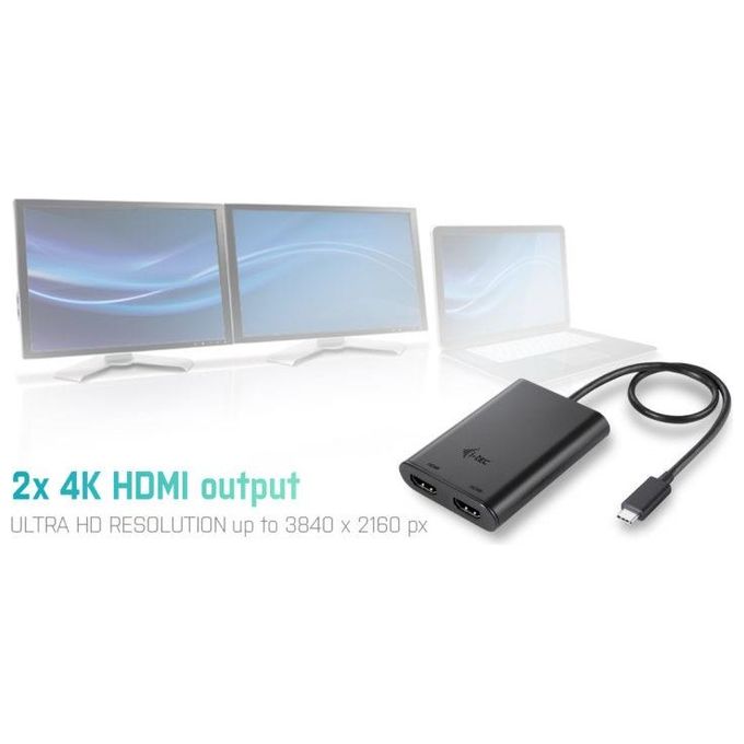 I-tec 3G60119 Adattatore USB-C Dual HDMI 2x 4K-30Hz compatibile con USB4 e Thunderbolt 3-4 colore Nero