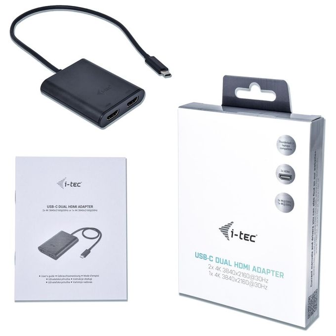 I-tec 3G60119 Adattatore USB-C Dual HDMI 2x 4K-30Hz compatibile con USB4 e Thunderbolt 3-4 colore Nero