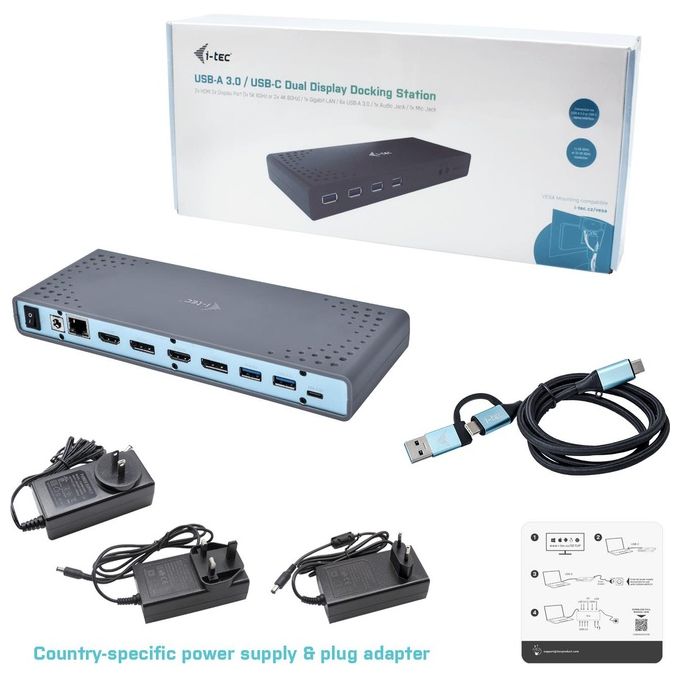 I-tec CADUAL4KDOCK Docking Station USB 3.0 USB-C 5K Dual Display 2x HDMI 2x DisplayPort 6x USB 3.0 Ethernet Gigabit colore Nero