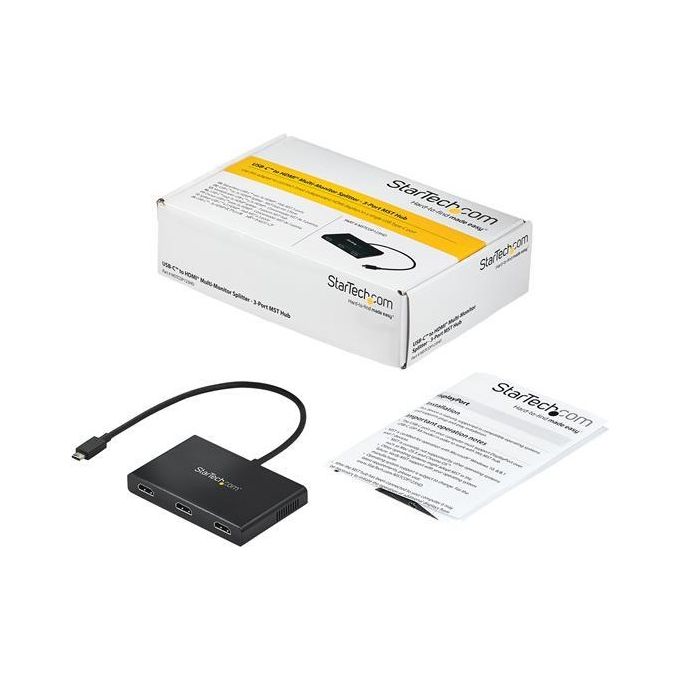 StarTech MSTCDP123HD Adattatore USB-C a HDMI Multi-Monitor Hub MST 3 Porte 4K 30Hz 1080p Cavo 0,3 m Solo Windows colore Nero