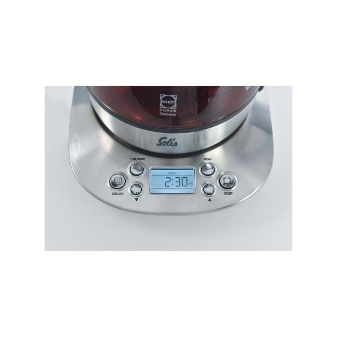 Solis 962.35 Tea Kettle Digital Bollitore Elettrico 1,2 L 1400 W Controllo Temperatura Regolabile da 50°C a 100°C Filtro Te' Rimovibile Base Girevole 360° Display LCD colore Acciaio Inox Trasparente
