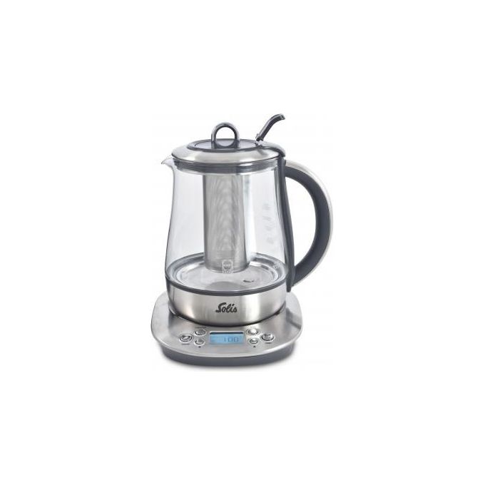 Solis 962.35 Tea Kettle Digital Bollitore Elettrico 1,2 L 1400 W Controllo Temperatura Regolabile da 50°C a 100°C Filtro Te' Rimovibile Base Girevole 360° Display LCD colore Acciaio Inox Trasparente