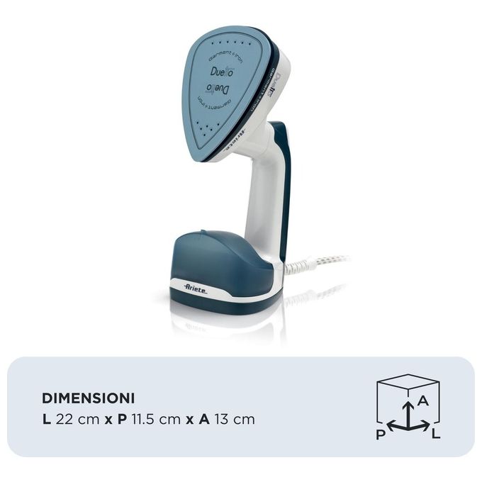 Ariete 6246 Duetto Garment Iron Stiratrice a Vapore Verticale e Ferro da Stiro con Piastra in Ceramica Antiaderente 1000W Bianco-Blu