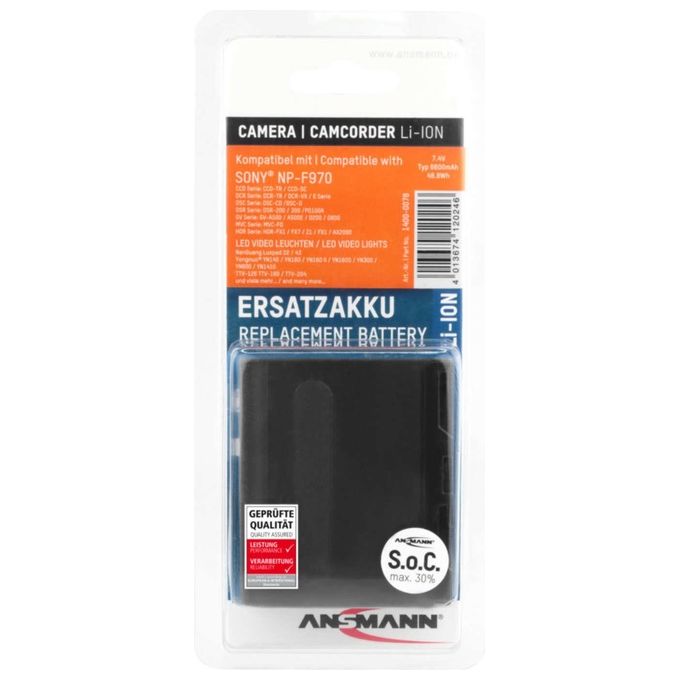 Ansmann 1400-0078 Batteria Ricaricabile Li-Ion 6600 mAh 7,4 V Sostituisce Sony NP-F970 colore Nero